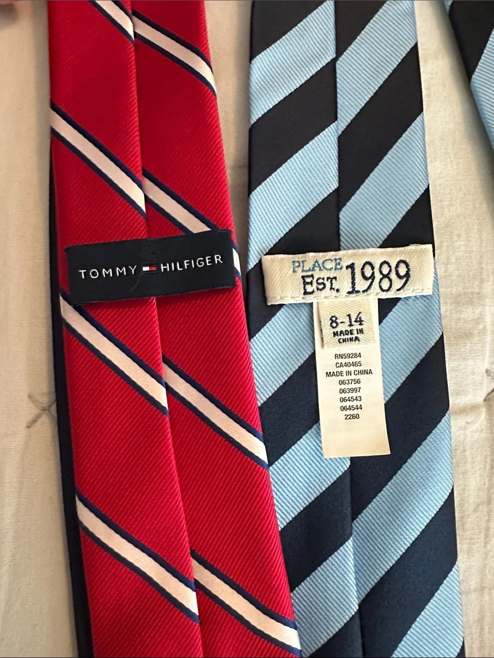 Tommy Hilfiger Red and Light Blue Striped Silk Ties